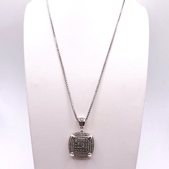 Sterling Silver Necklace with Marcasite Box Pendant 16” New With Tag - Picture 2 of 6